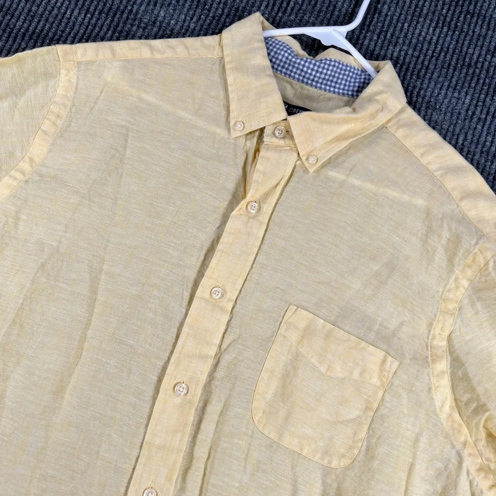 Cremieux Shirt‎ Mens XL Extra Large Yellow Linen Short Sleeve Button Down Casual